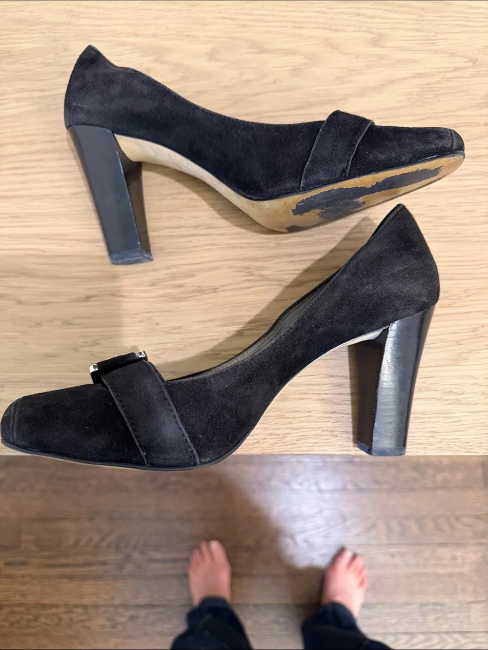 Anne Klein Black Suede Buckle Pump